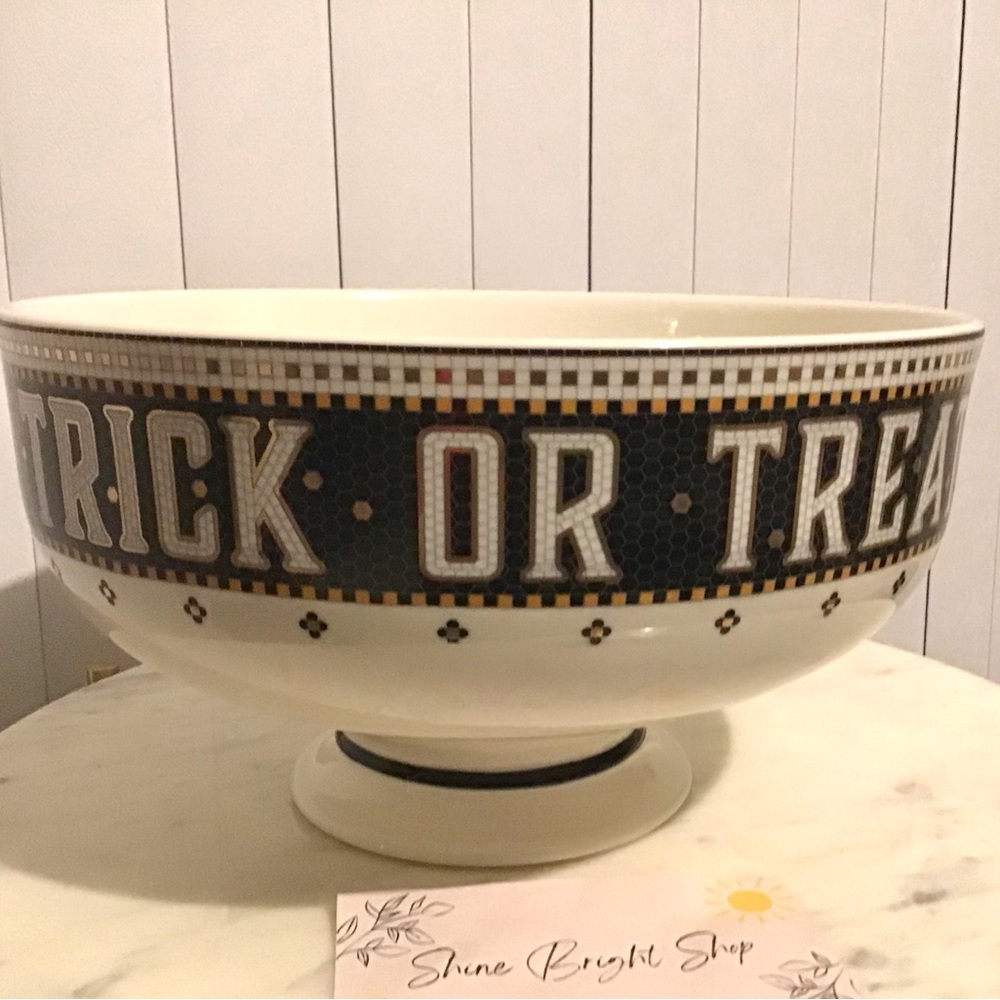 Anthropologie Bistro Tile Candy Bowl 24K Gold Decaled Stoneware Halloween NWT - Picture 12 of 14